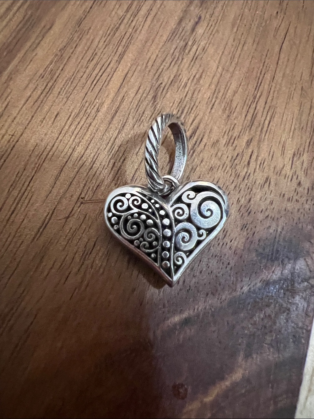 Silver Filigree Heart Charm Pendant - Silver